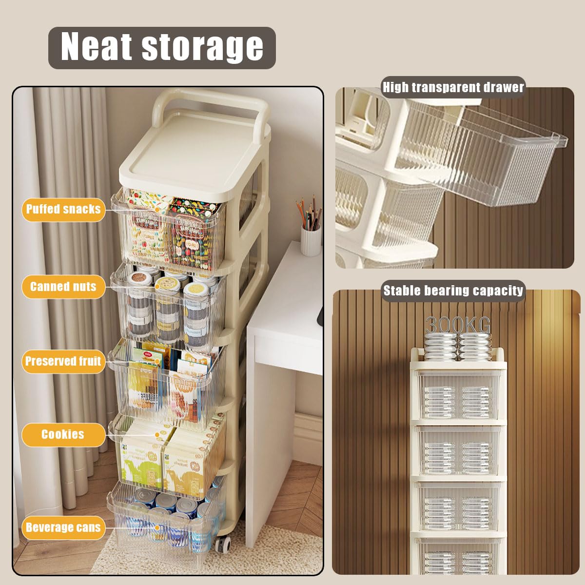 Armario de baño de 2 a 5 niveles, organizador de almacenamiento metálico compacto y delicado con ruedas, caja apilable con tapa y ruedas bloqueables, organizador de baño,