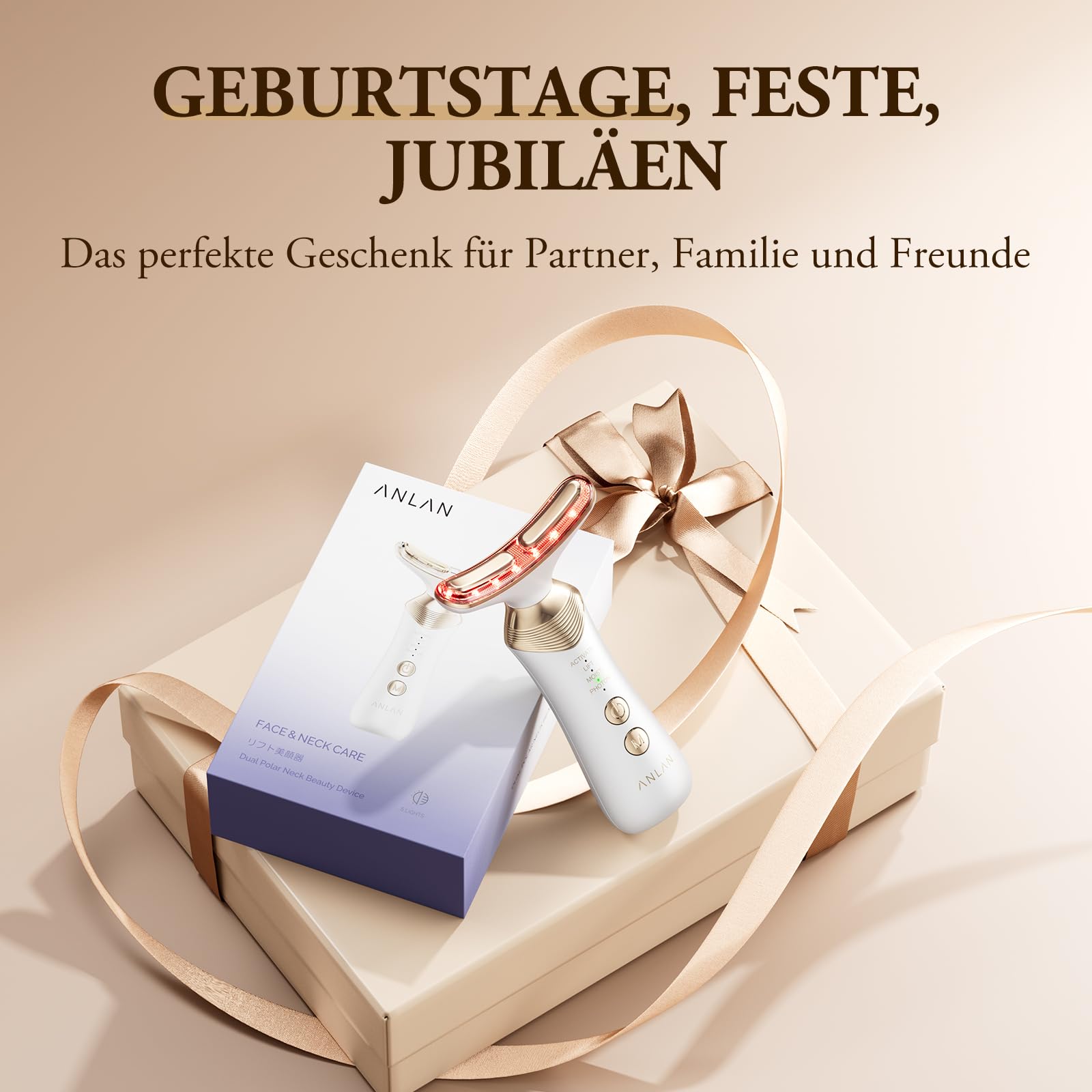 24K Gold Gesichtsmassagegerät – ANLAN 5-in-1 EMS Gua Sha Gerät mit 5-farbiger Lichttherapie, 42 ± 3 °C Wärmefunktion, Ionen-Einführung & Vibration (3-stufig einstellbar), Typ-C, 120 Min. Laufzeit