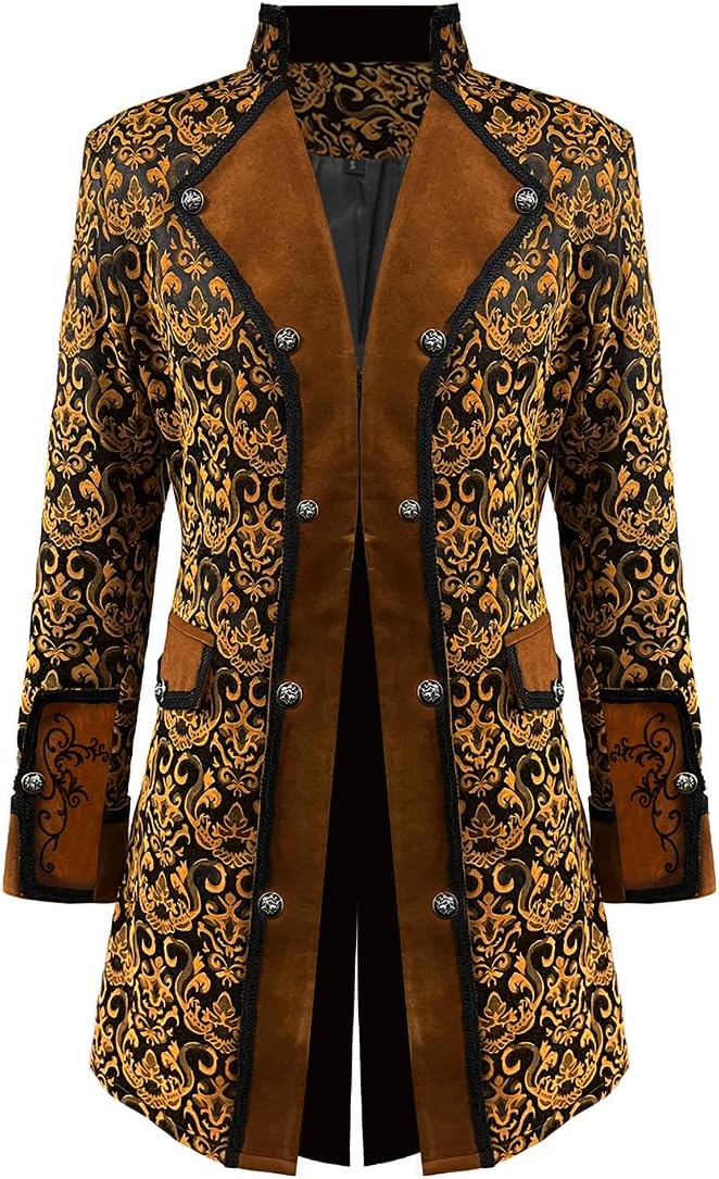 Men Steampunk Medieval Jacket Victorian Vampire Pirate Frock Coat Costume