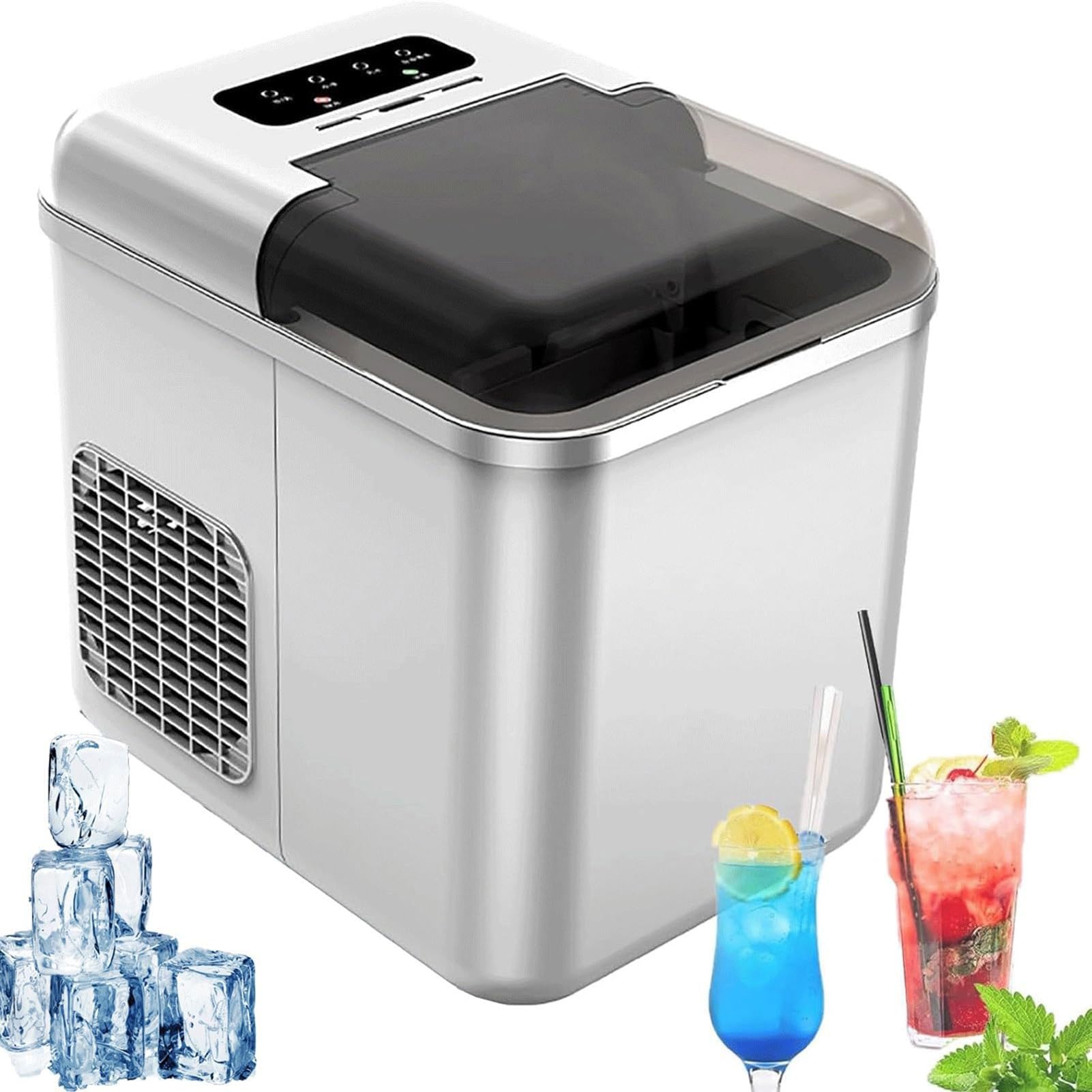 Portable Ice Cube Maker,Countertop Ice Maker,1.3L Self-Cleaning Electric Ice Dispenser with Ice Scoop & Ice Basket Ice Maker Machine with LED Display,for Home Office Bar Restaurant