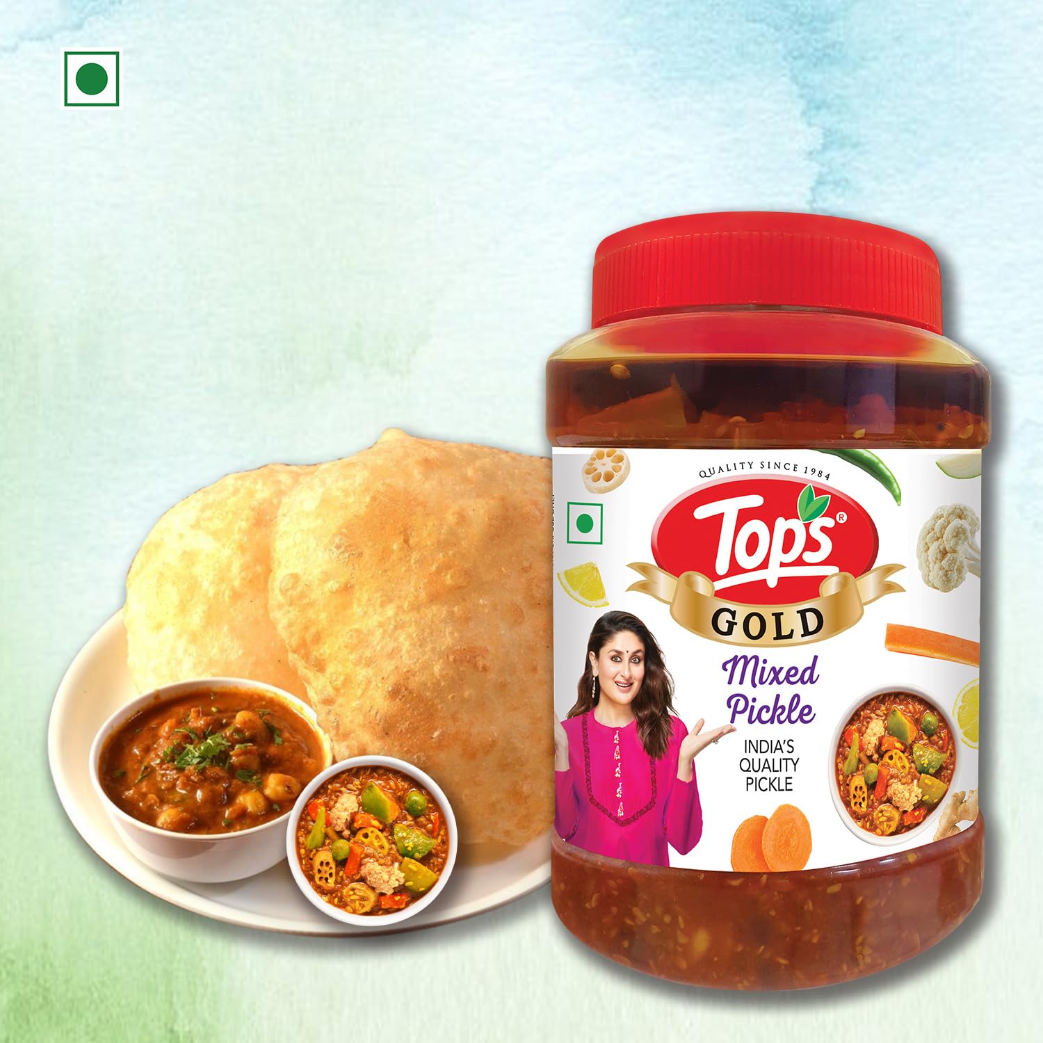 TOPS Gold Mixed Pickle- 900 gm | Perfect blend of nine Farm-Fresh seasonal vegetables and healthy mustard oil prepared from finest mustard seeds. TOPS Gold Mixed Pickle- 900 gm | Perfect blend of nine Farm-Fresh seasonal vegetables and healthy mustard oil prepared from finest mustard seeds.