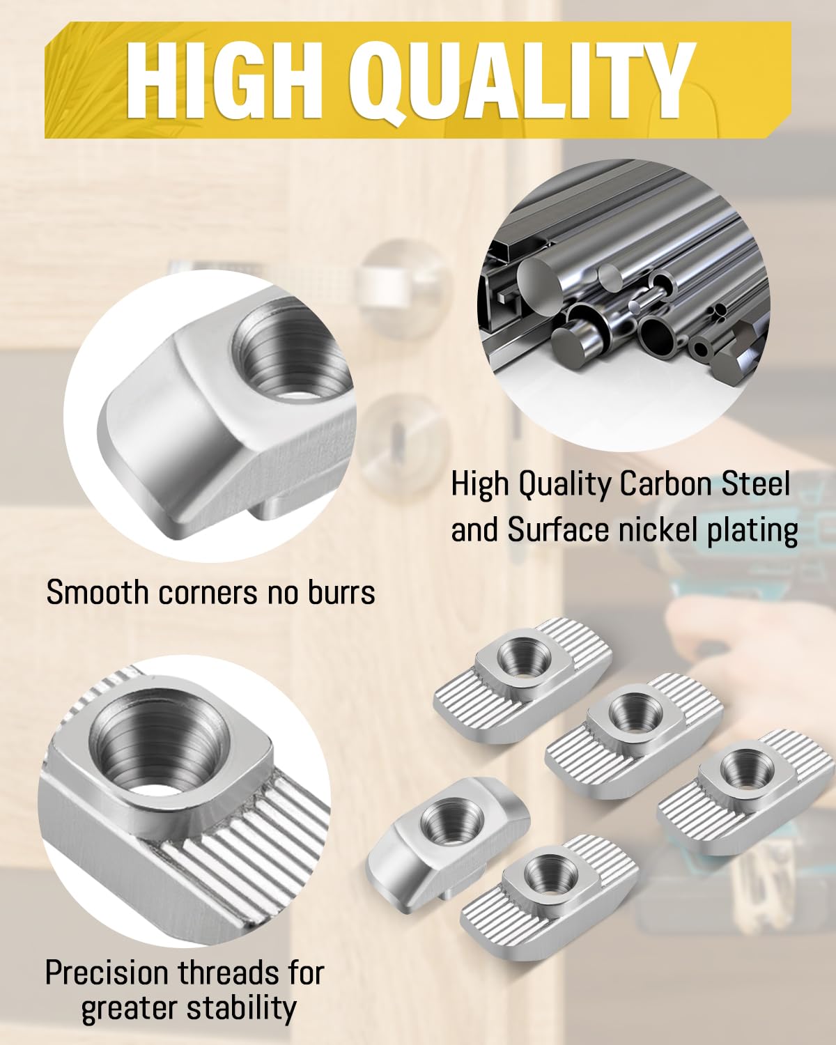 Kit Dadi A T 170 Pezzi DesertBoy | M4 M5 M6 M8 | Acciaio Carbonio Nichelato | Per Profili Alluminio - Foto 11