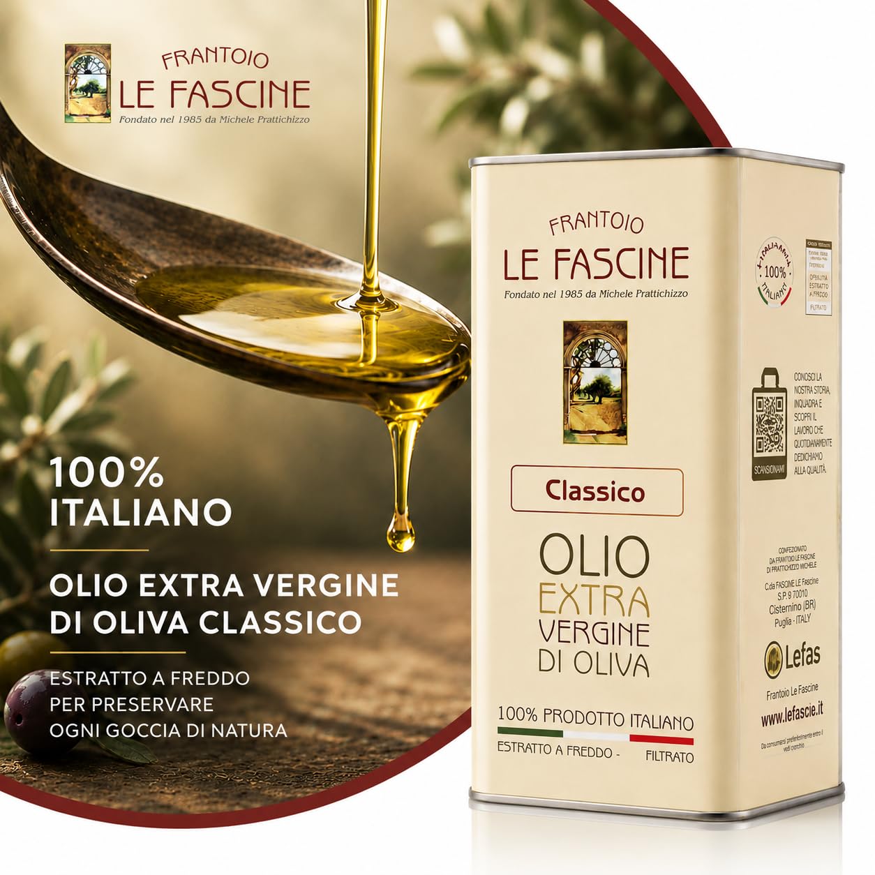 Le Fascine Classico - Olio Extravergine di Oliva 100% Italiano Estratto a Freddo Prodotto da Monocultivar Provenzale (Latta da 5 Litri)