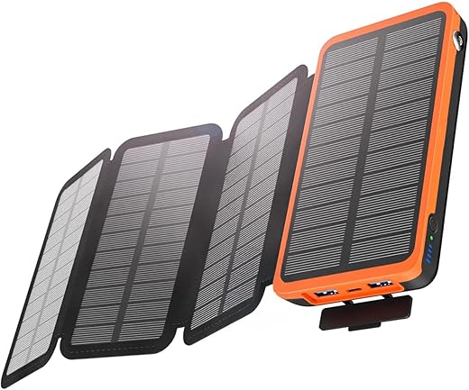 TrustBasket 20000mAh Solar Power Bank, 4 Solar Panels, 2 USB & 1 Type C Output for 3 Device Charging, 3 Mode LED Flashlight,Rugged and Compact |...