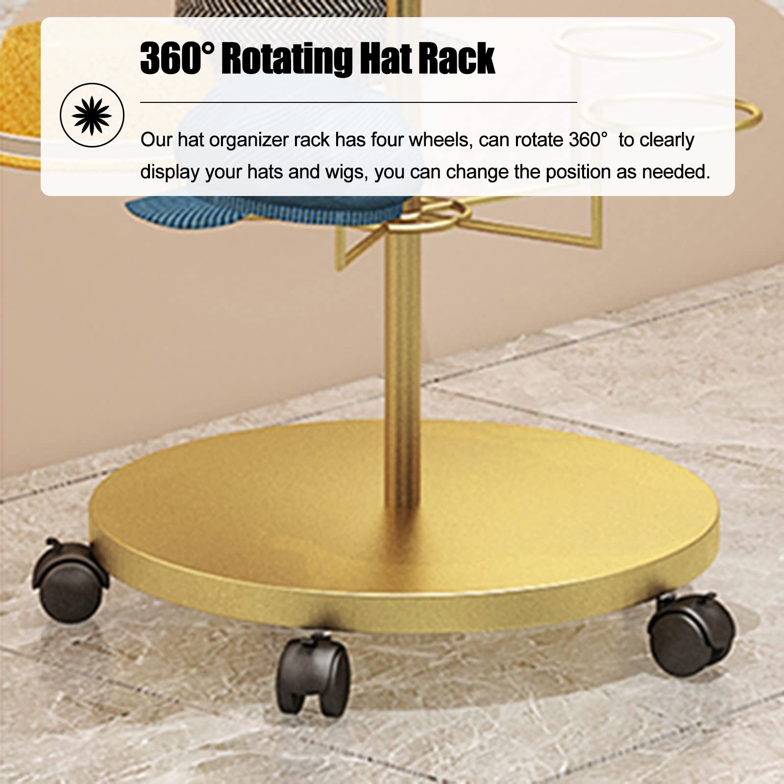 Expositor de Sombreros Moderno e Independiente - Estante Vertical rodante para Gorras de béisbol y de Vaquero, solución de Almacenamiento Interior/Exterior Que Ahorra Espacio,