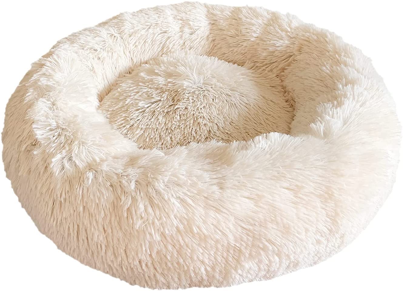 Docatgo Round Dog Basket Cat Donut Basket, Extra Soft Comfortable and Cute Cushion for Cats and Small Medium Dogs, 60 cm, Beige
