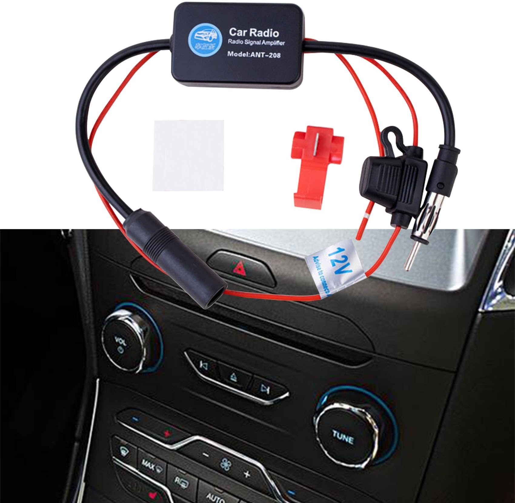 HAOBO Car Antenna Booster, Car Stereo FM Radio Antenna Signal Booster Amplifier Amp,12V Power Supply DIN Plug Connector Adapter for Marine Truck SUV Car Audio Radio Stereo Media Head Unit Receiver