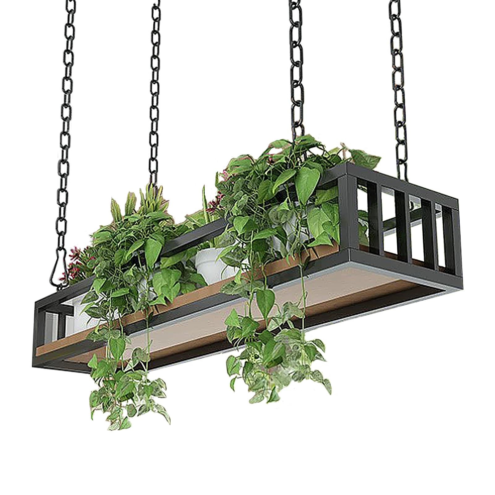 Étagère suspendue au plafond en métal noir pour plantes et décoration de cuisine