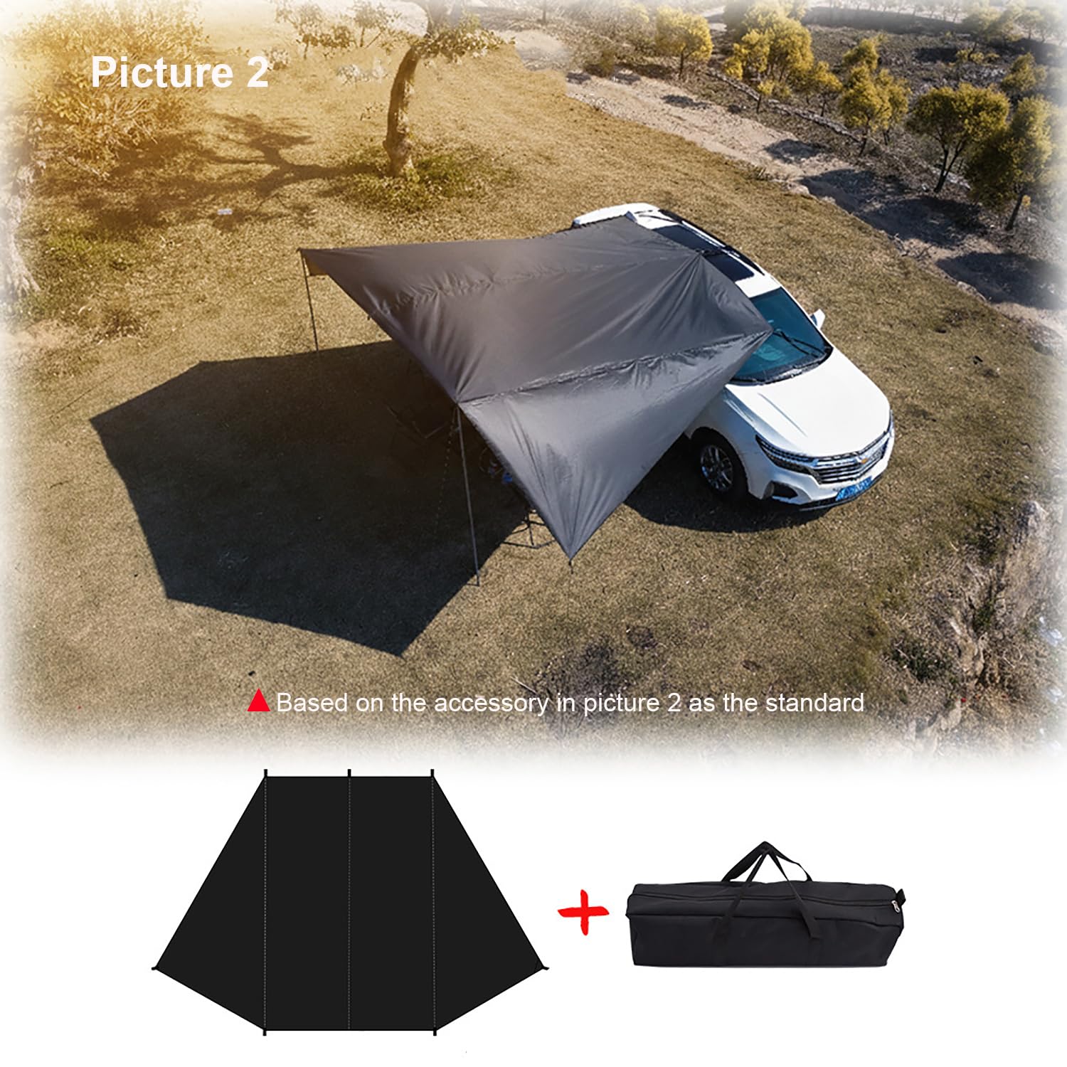 Toldo de Coche Acampar, Toldo Trasero Universal para SUV, Toldo Parasol de Coche, Tienda de Campaña Impermeable para Auto, SUV, Camping (Negro, 250x400)