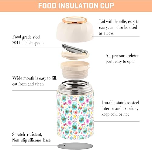 Miniatura 4 de MCHIVER Huevos de Pascua Tarro de comida con cuchara de acero inoxidable aislado al vacío Contenedor de alimentos de 17 oz Termo de alimentos para