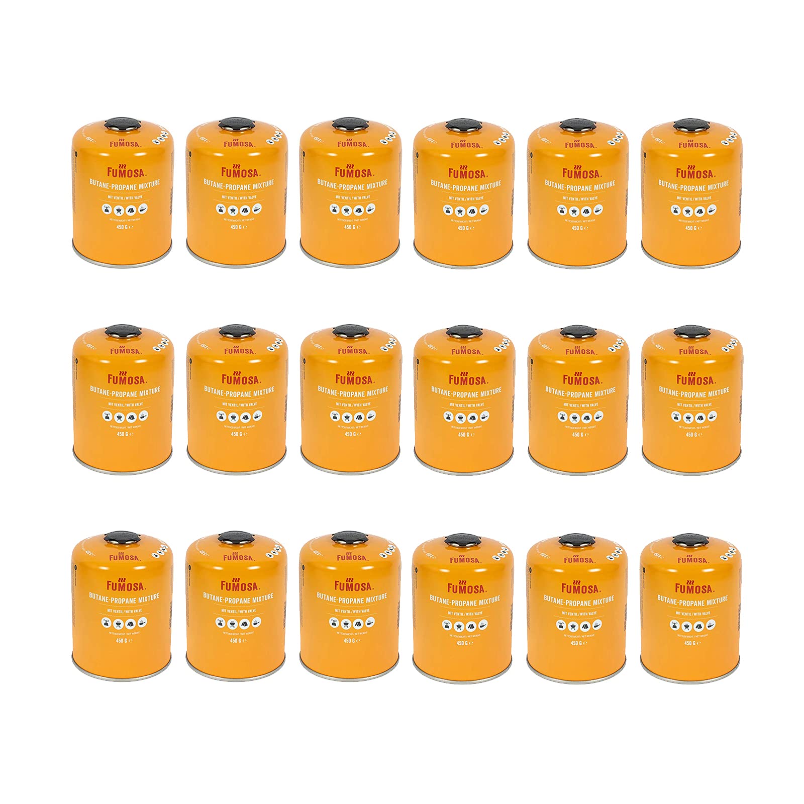 FUMOSA 18x Gaskartusche für Q100/1000-Serien, Performer & Go Anywhere, 450g