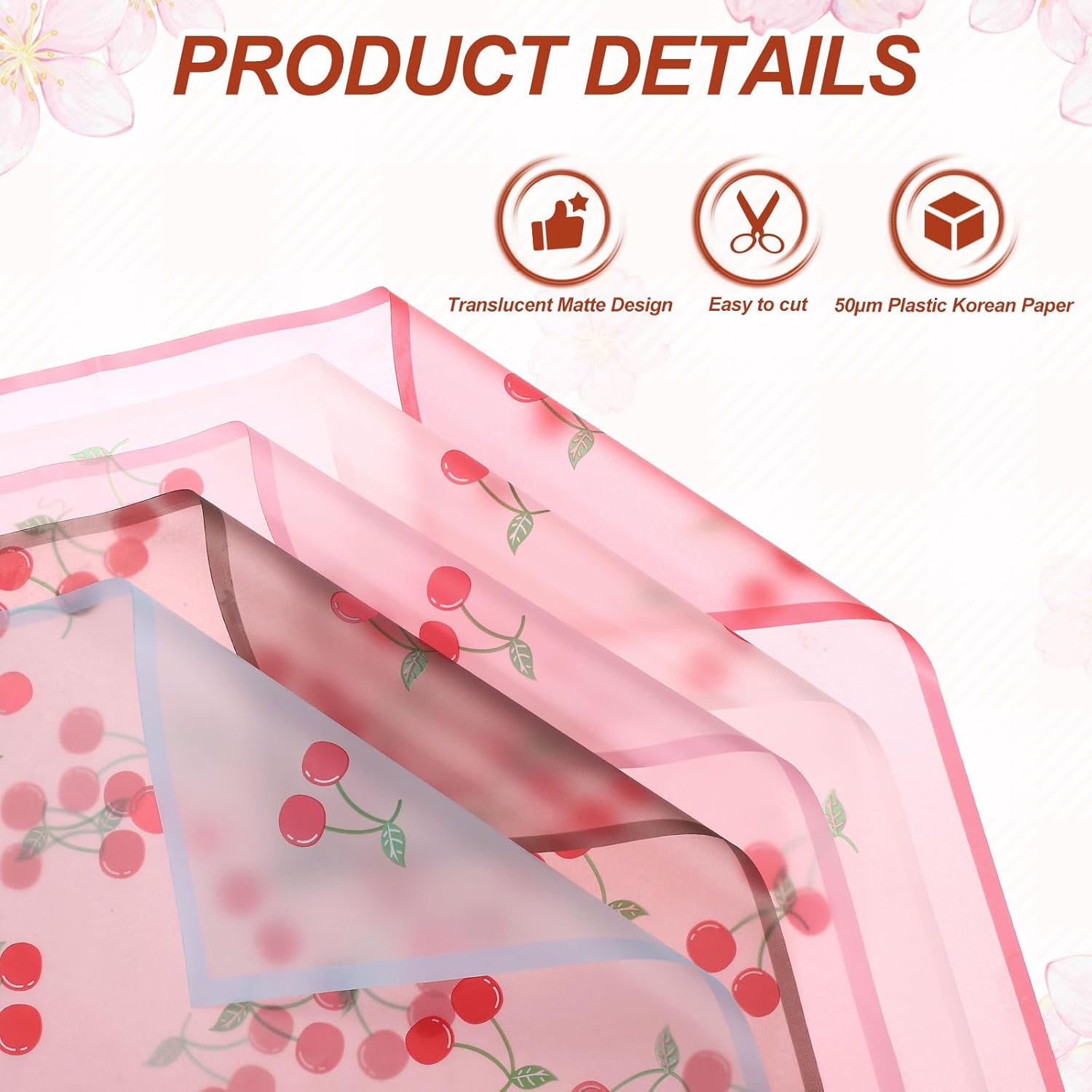 MECCANIXITY Flower Wrapping Paper, 22 Inch Dark Red Cherry Korean Flower Paper, Waterproof Floral Bouquet Wrap for DIY Crafts Florist Supplies Wedding Birthday Gift, 10 Sheets