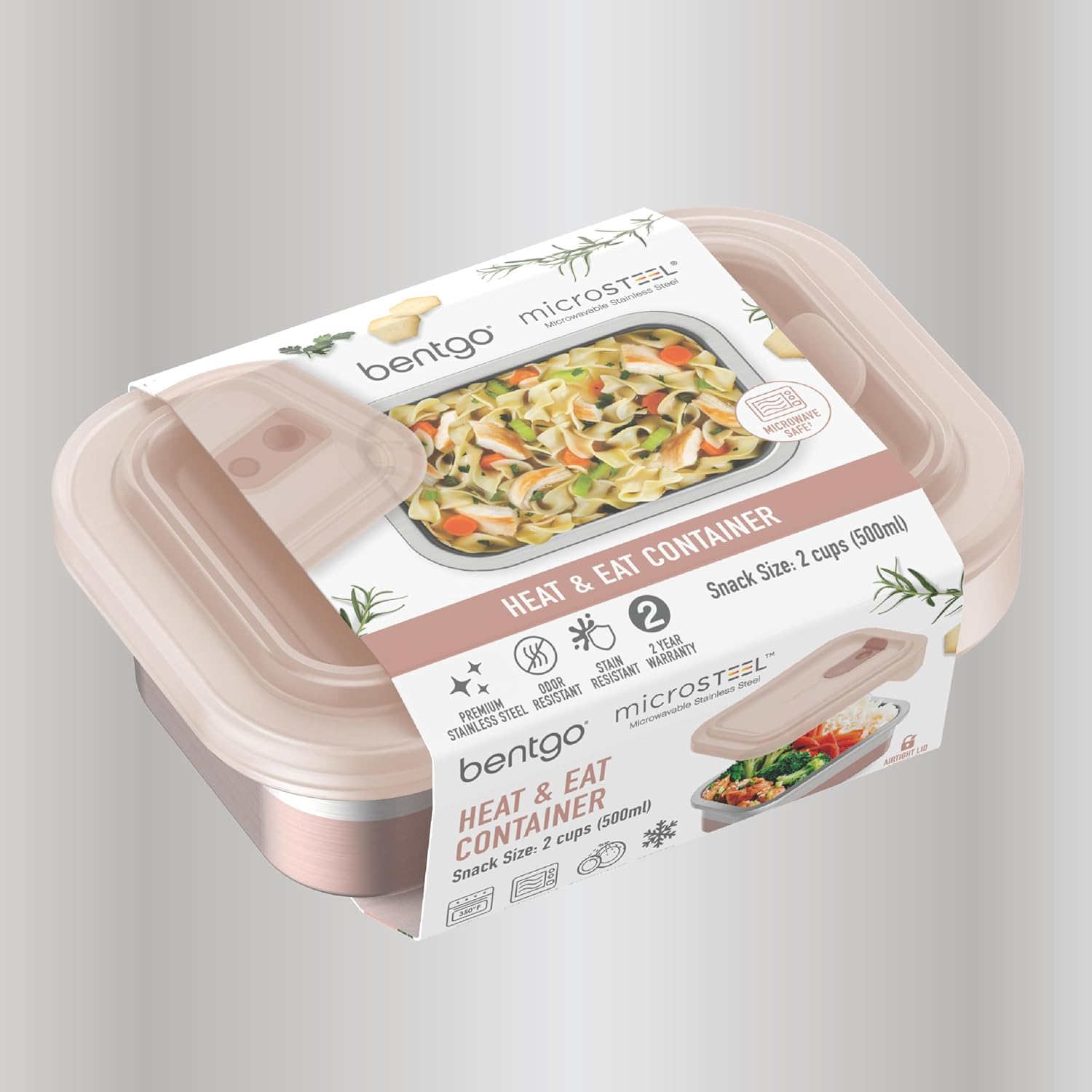 Bentgo MicroSteel Heat & Eat Container – Microwave-Safe, Leak-Proof & Airtight, Easy-to-Clean Lightweight Stainless Steel Reusable Food Storage with Silicone Lid (Snack Size; 2-Cup Capacity; Rose) - Image 8