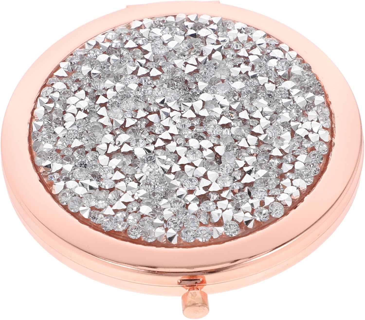 HEALLILY Mini Rhinestone Compact Mirror Portable Foldable Makeup Mirror for Purse Travel Chic Round Design for Women and Girls