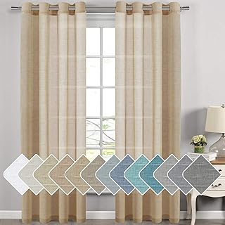 H.VERSAILTEX Linen Curtains Flax Linen Blended Curtain Panels for Living Room/Bedroom Semi Sheer Privacy Curtains 108 inch Length 2 Panels Set Nickel Grommet Window Drapes (52 by 108 Inch, Taffy)