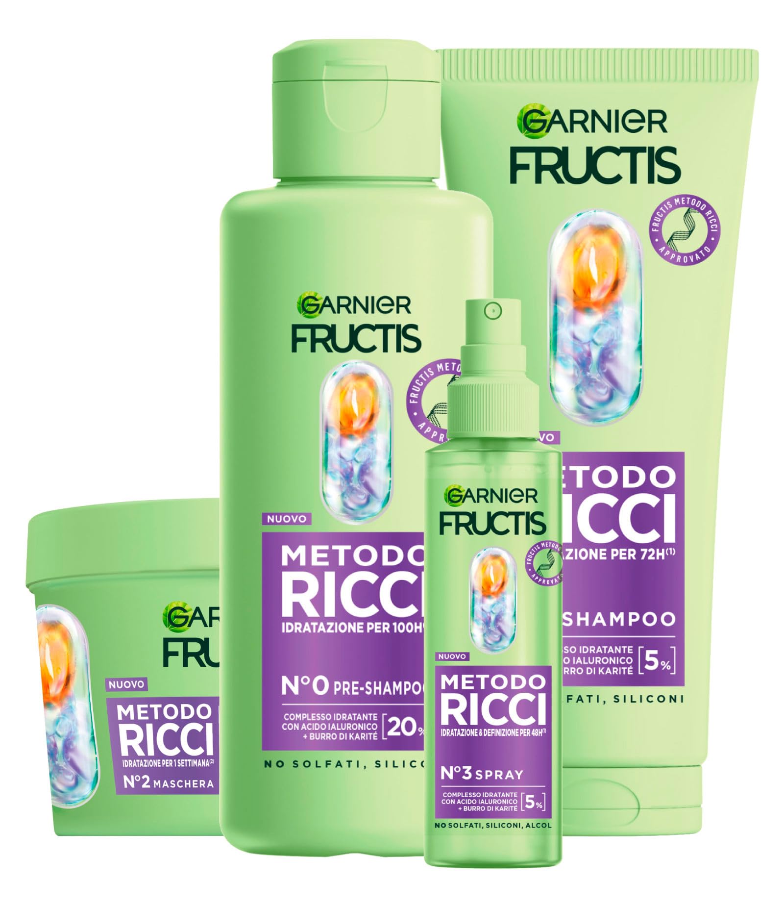 Kit Routine Completa Garnier Fructis Metodo Ricci: Shampoo, Maschera, Pre-Shampoo, Spray Idratante