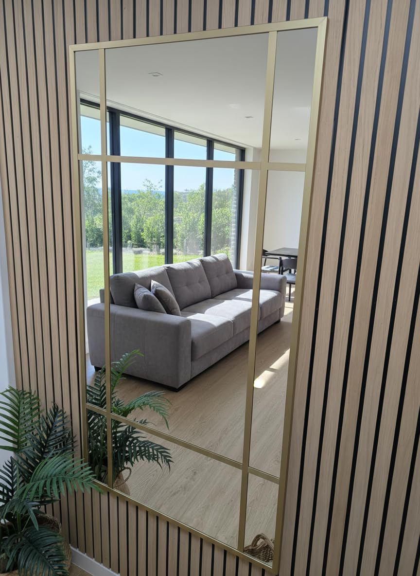THEROSE Espejo Industrial Estilo Danes, Aluminio, Espejo Ventana, 160 x 80 cm, vestidor, probador (Oro)
