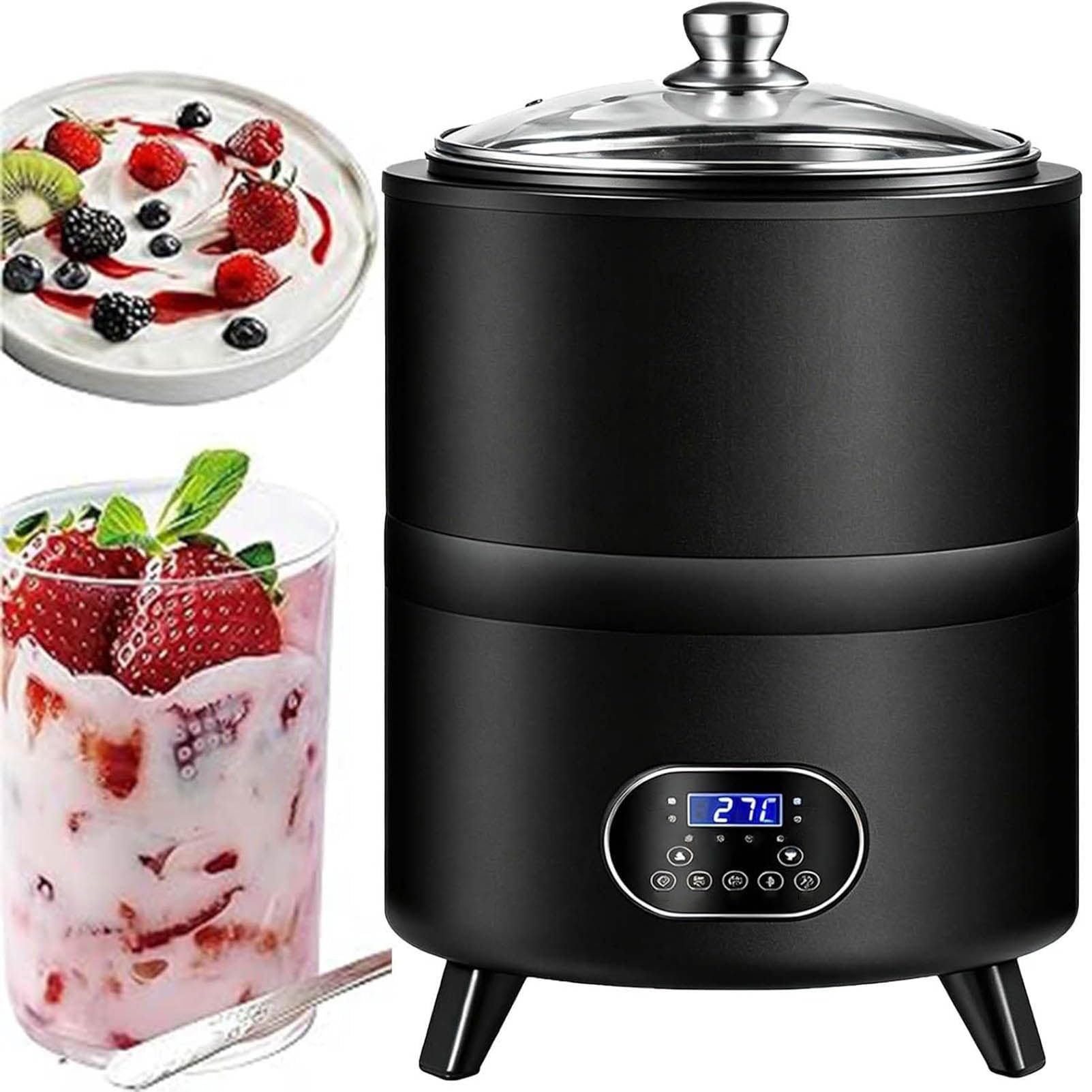 LJLYYDS Automatic Yogurt Fermentation Machine, 8L/12L Stainless Steel Greek Yogurt Maker, 360° Constant Temperature Fermentation for Homemade Yogurt, Natto, Rice Wine Black-8L