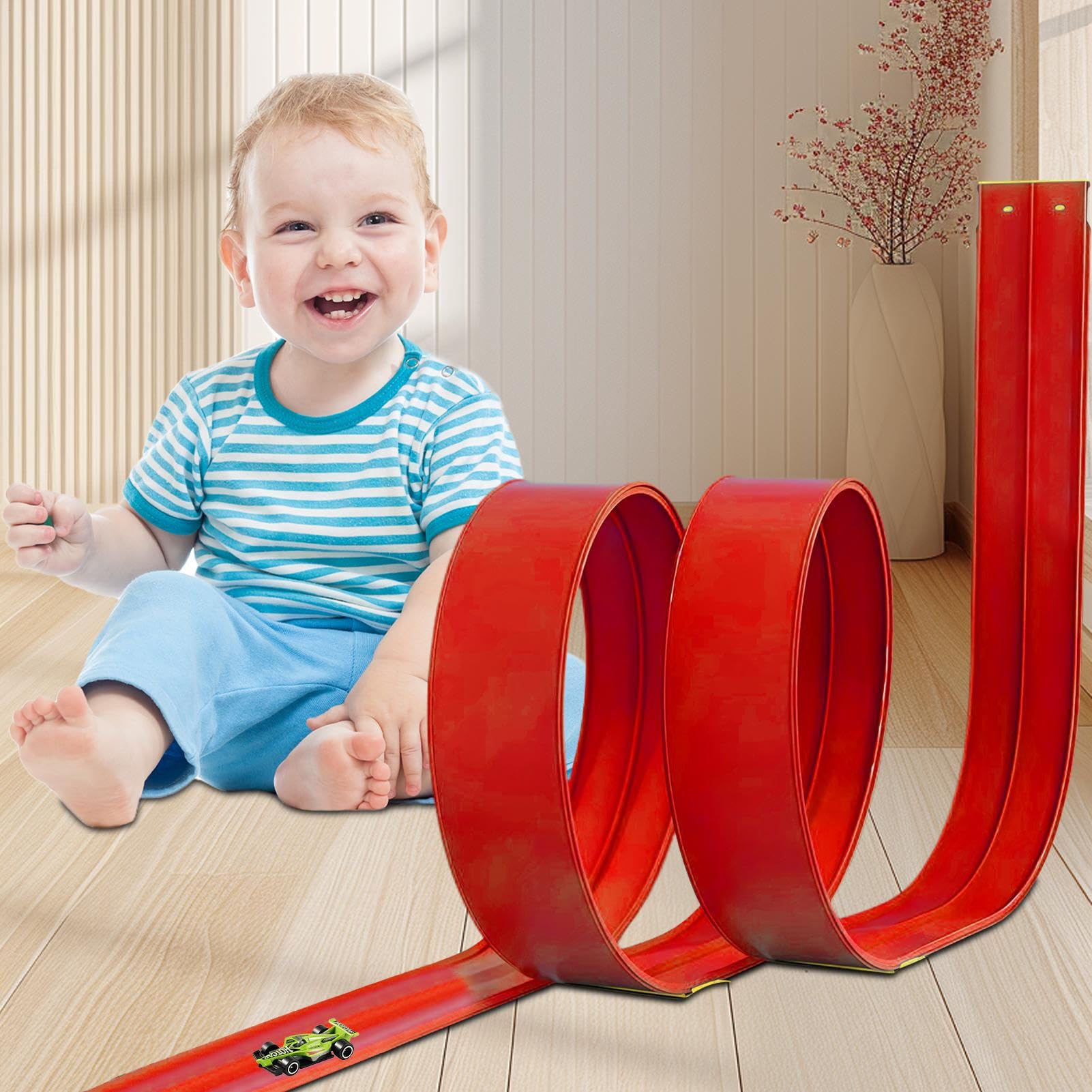 Set di Auto e Pista Macchinine in PVC Flessibile | Rampa Da Corsa Arrotolabile Kit Auto Giocattolo per Interni, Soggiorno, Giardino, Camera, Bambini, Bambine, Piccoli