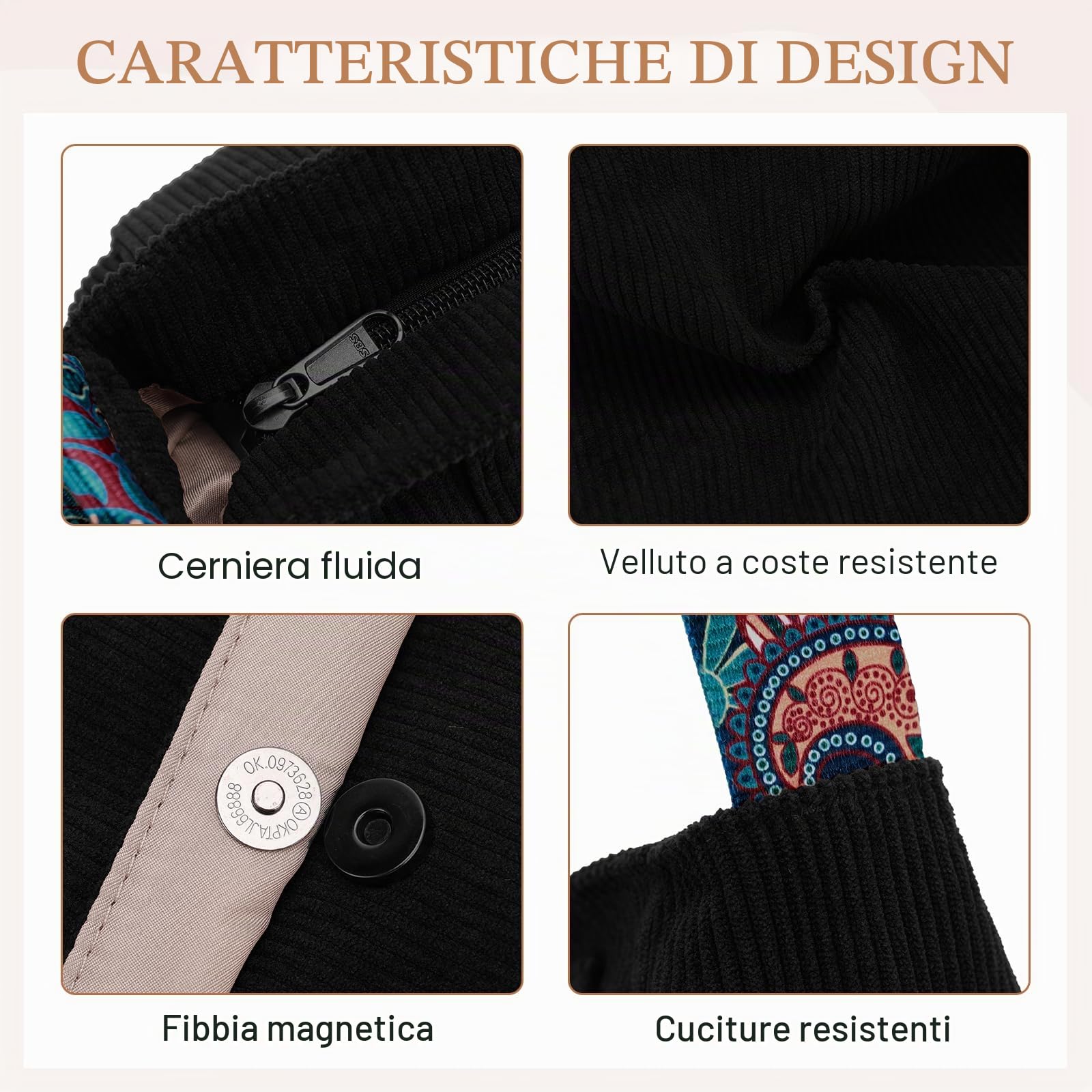 Chase Chic Borsa a Tracolla Donna, Casual Borsette Spalla Donna Velluto a Coste Grande Hobo Shopper Bag per Università Viaggi