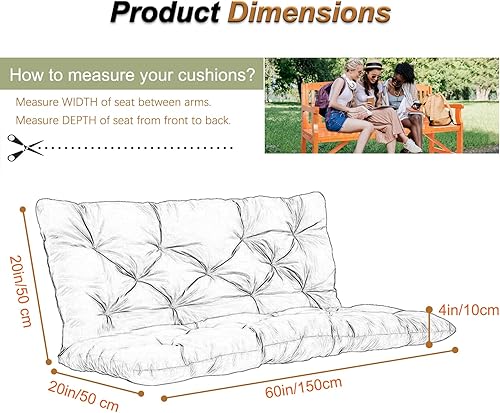 Miniatura 201 de Cojín de repuesto para columpio de 2-3 asientos, cojines de banco para exteriores con respaldo grueso de 4 pulgadas, muebles de patio, jardín, Flor