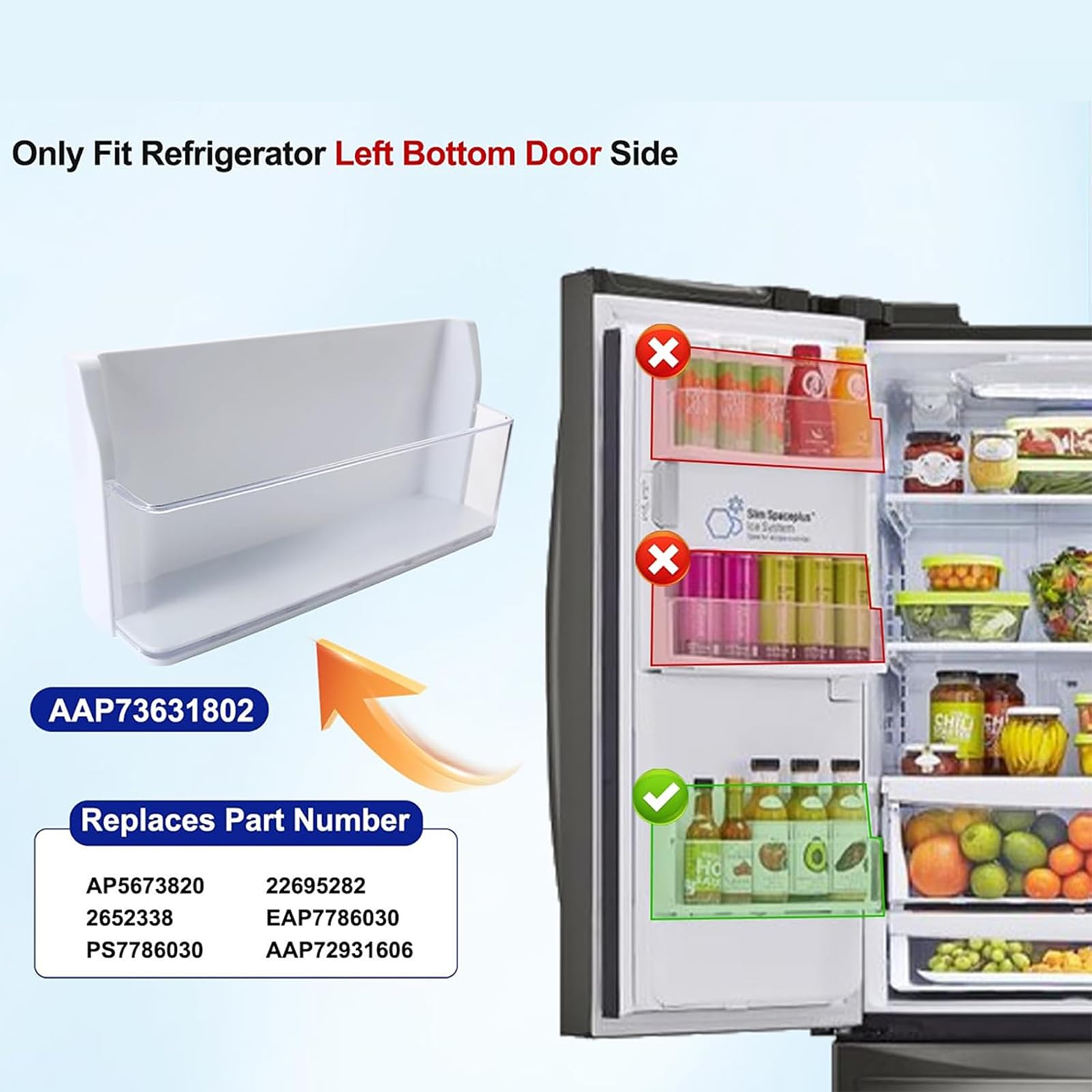 Repuesto de contenedor inferior izquierdo para refrigerador