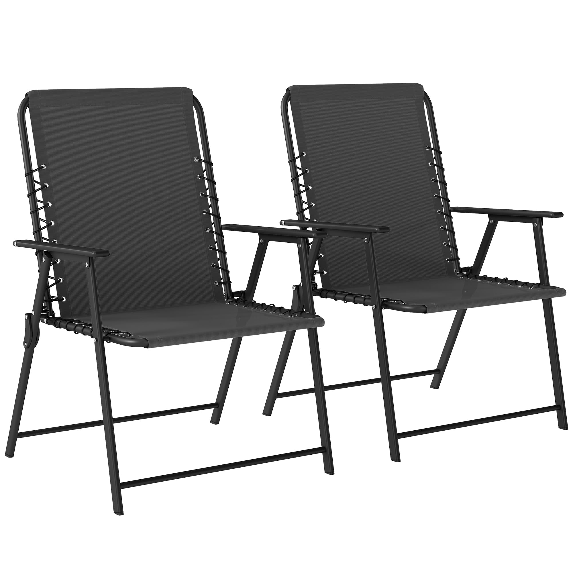 Outsunny Folding Garden Chairs Set of 2, Foldable Garden Dining Chairs with Wide Texteline Seat, High Back and Armrests, All Weather Outdoor Chair Set for Patio, Balcony, Camping, Beach, Black โ image 1