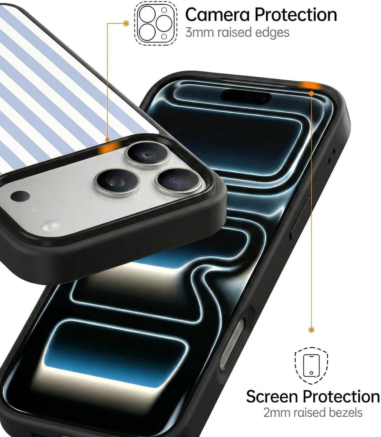 Magnetic Stripes Case for iPhone 17, Cute Aesthetic Striped Case for Women Men Girls, Compatible with MagSafe Slim Hard Shockproof Phone Case, Light Blue