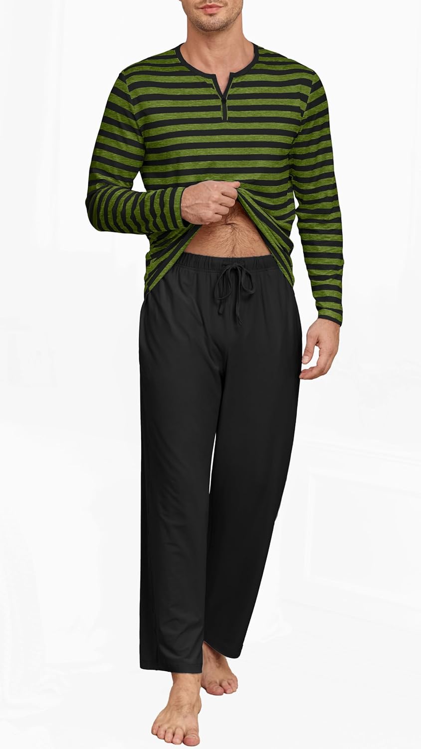 PrinStory Men's Pajamas Set Long Sleeve Pjs 2 Piece Comfy Pajama Sleepwear Henley Loungewear Sets with Pockets - Image 4