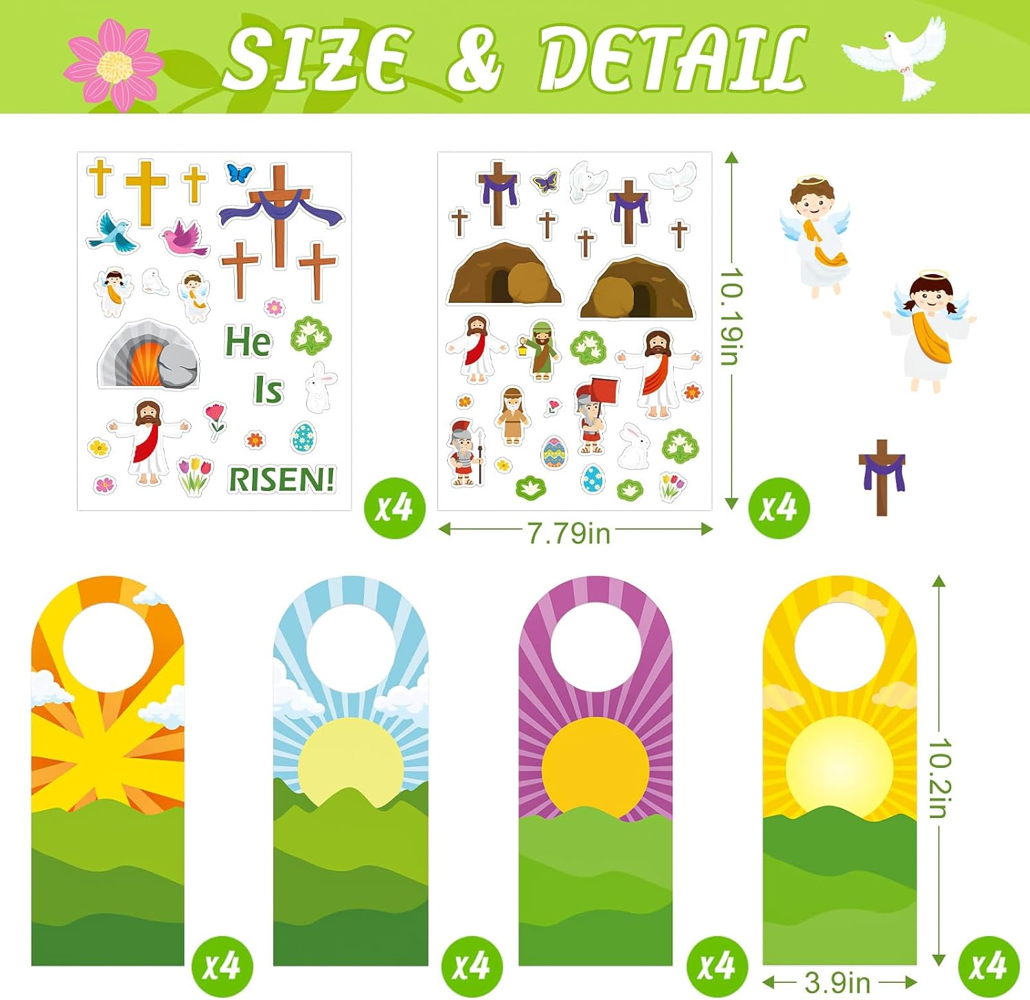16 Set Multicolor Easter Jesus Resurrection Sticker Scenes Door Knob Hangers DIY Craft Gift for Kids Classroom Party Activities Supply