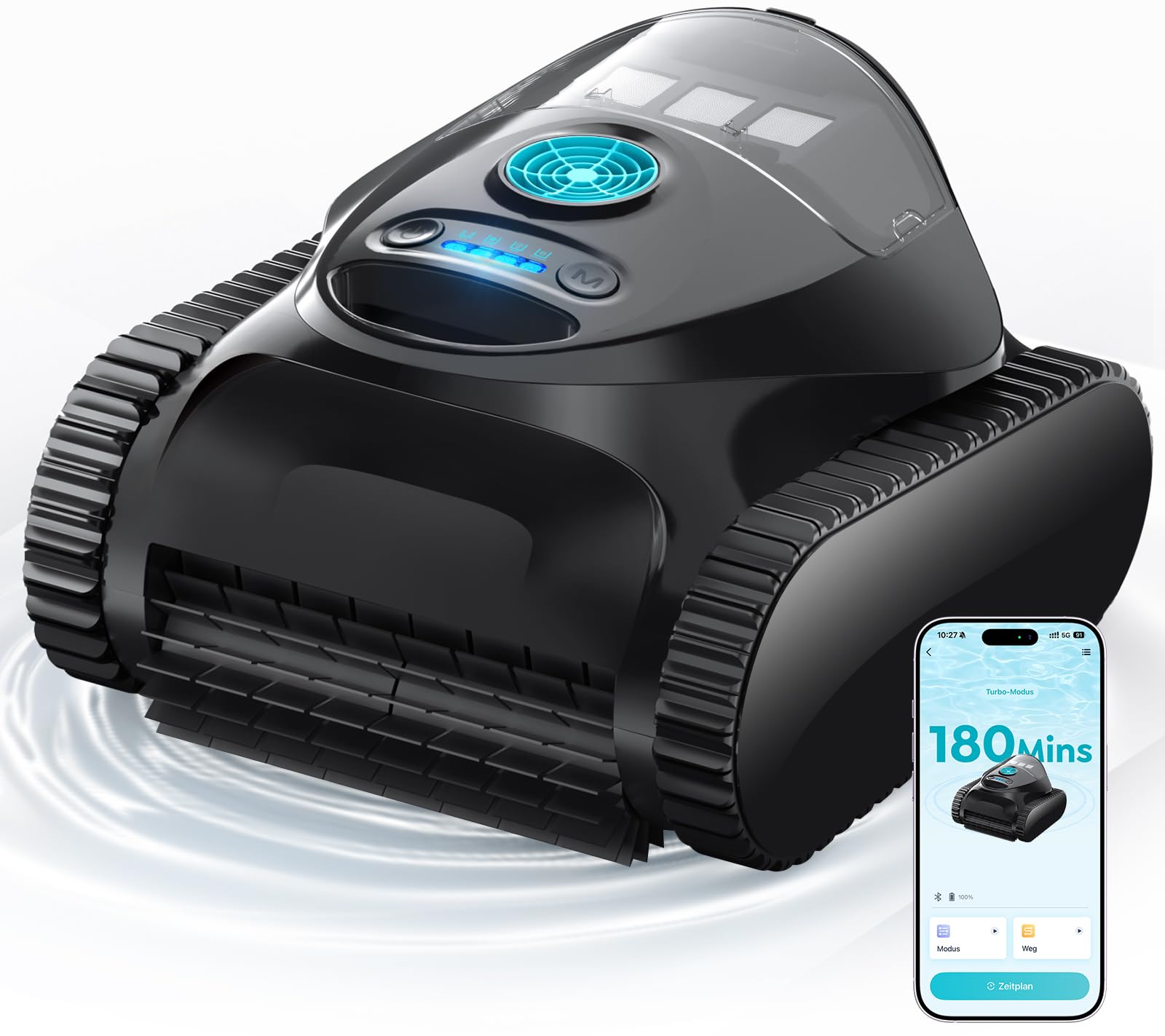 C1 Robot de Piscine Fond et Parois, Double Filtre, Robot Piscine sans Fil, 7 Modes de Nettoyage, 180 Min d'Autonomie, Puissant Aspirateur pour Piscines jusqu'à 150 m², Bleu Minuit