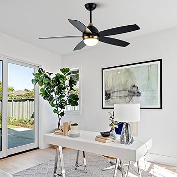 ( ΦωΦ ) KAPOEFAN Black and Gold Ceiling Fan with Lights,52 Inch