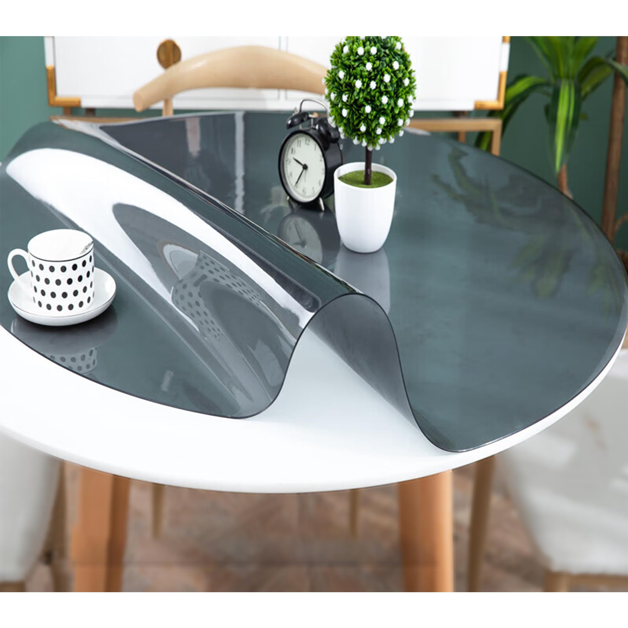 SSFMSF Thickened Tablecloth PVC Protective Film Is Waterproof, Heat-Resistant Wear-Resistant Easy To Clean And Non-Slip, Suitable For Dining Tables. (Black, 2mm - Φ 130 cm Round) — image 1