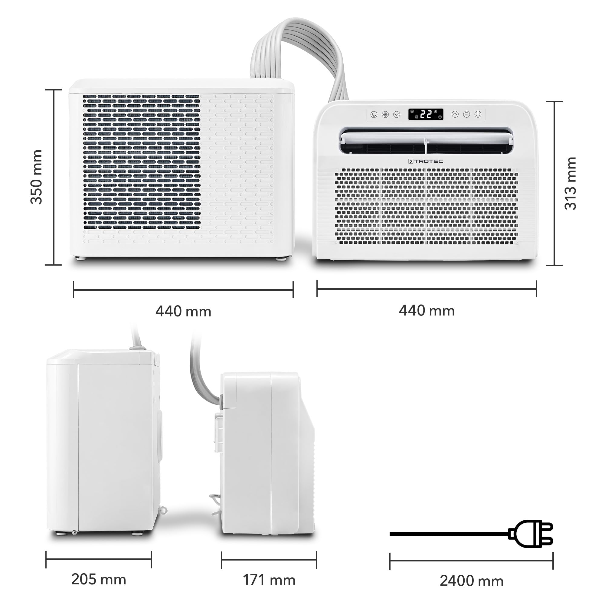 TROTEC PAC-C 1500 SH WiFi climatiseur split de camping 4-en-1 – 5 000 BTU/1,46 kW, pour caravane et camping-car, chauffage et mode nuit