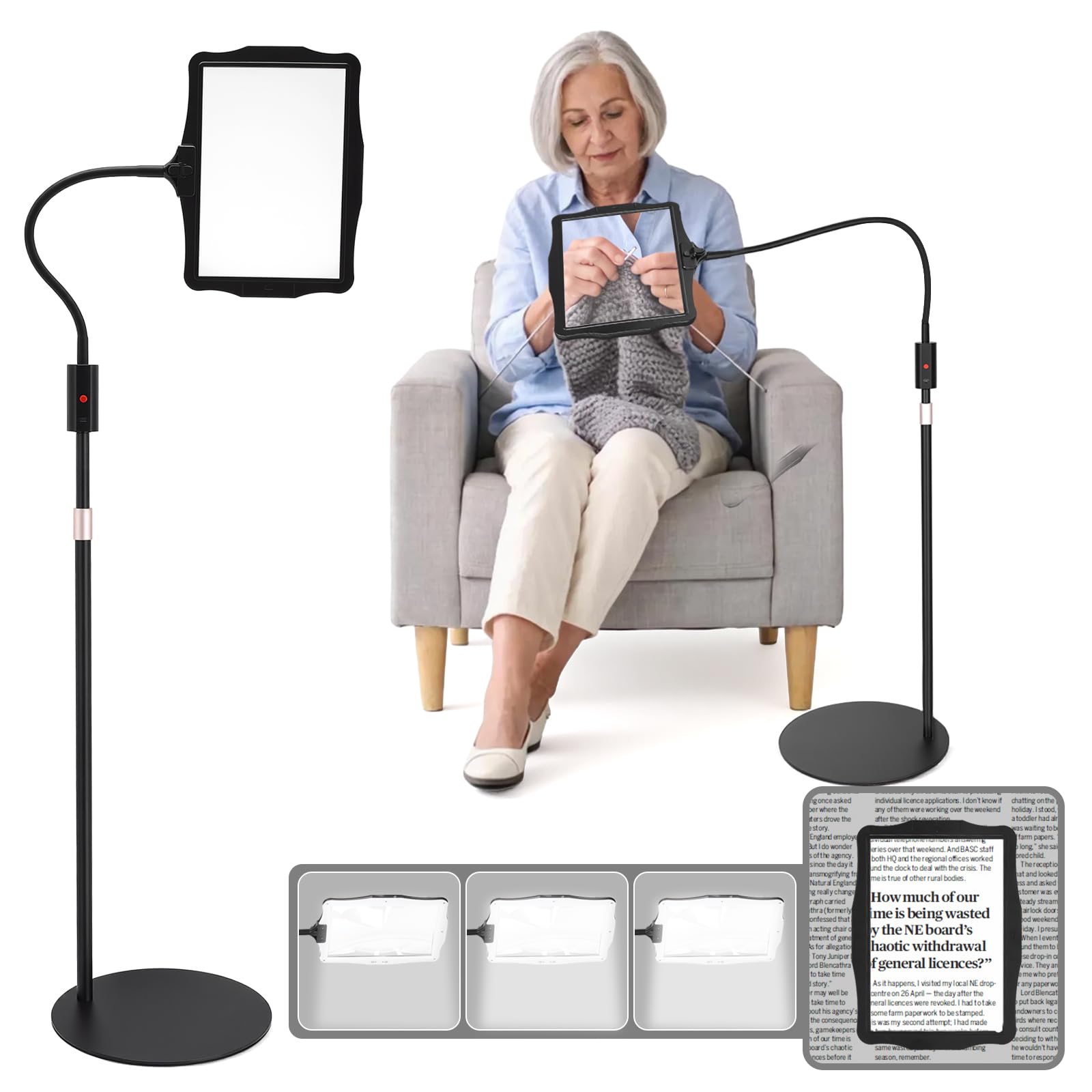 Lampada con lente di ingrandimento 15X con luce e supporto,lampada 4-in1 lampada da tavolo con lente di ingrandimento e luce con 48LED luminosità regolabile,collo d'oca flessibile lente ingrandimento