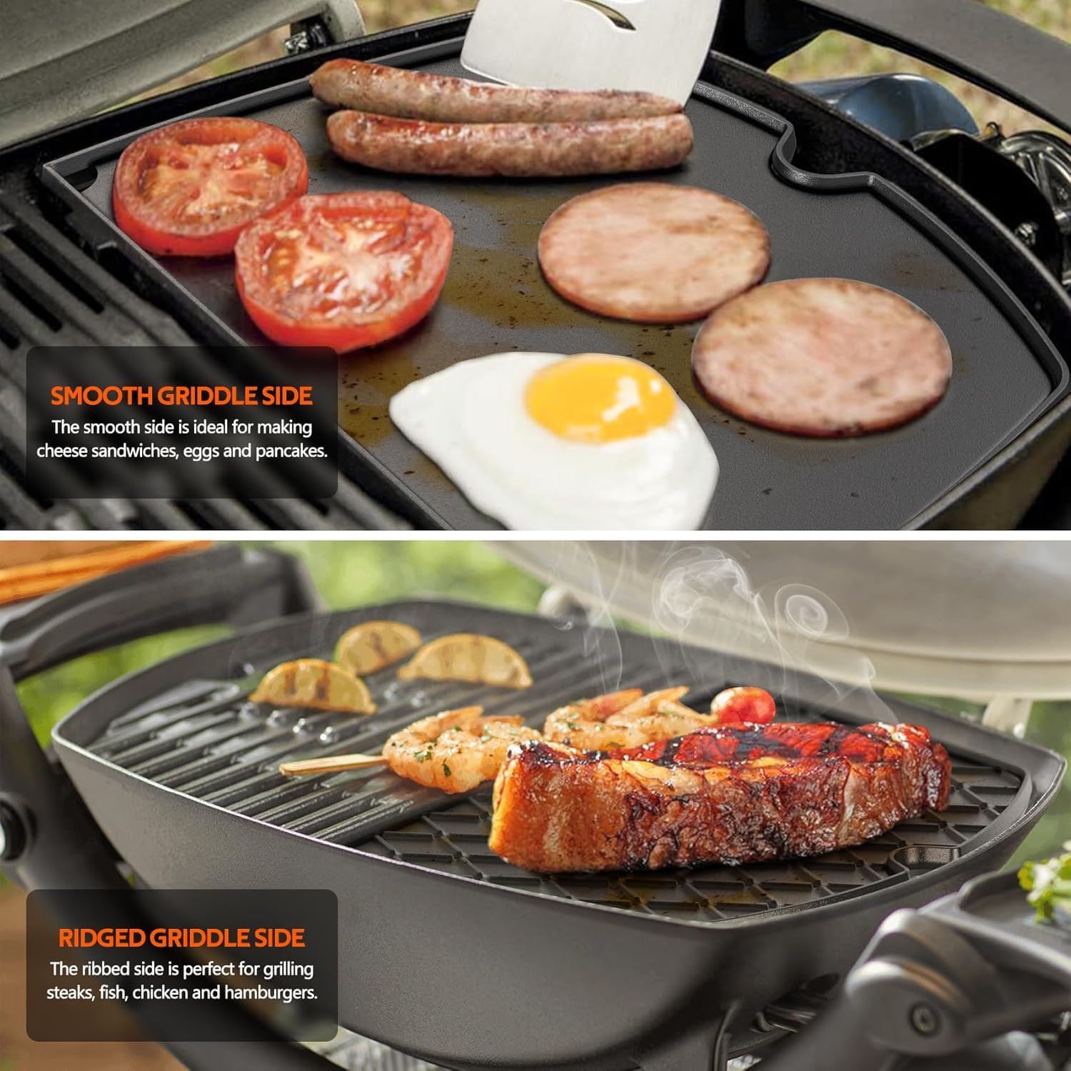 onlyfire Gusseisen Grillroste und Grillplate für Weber Q100 Q1000 Q120 Q1200 Q140 Q1400 Gasgrill, Ersatzteile für Weber 7644/6558, 32 x 21,3CM Grillpfanne, 2er-Pack