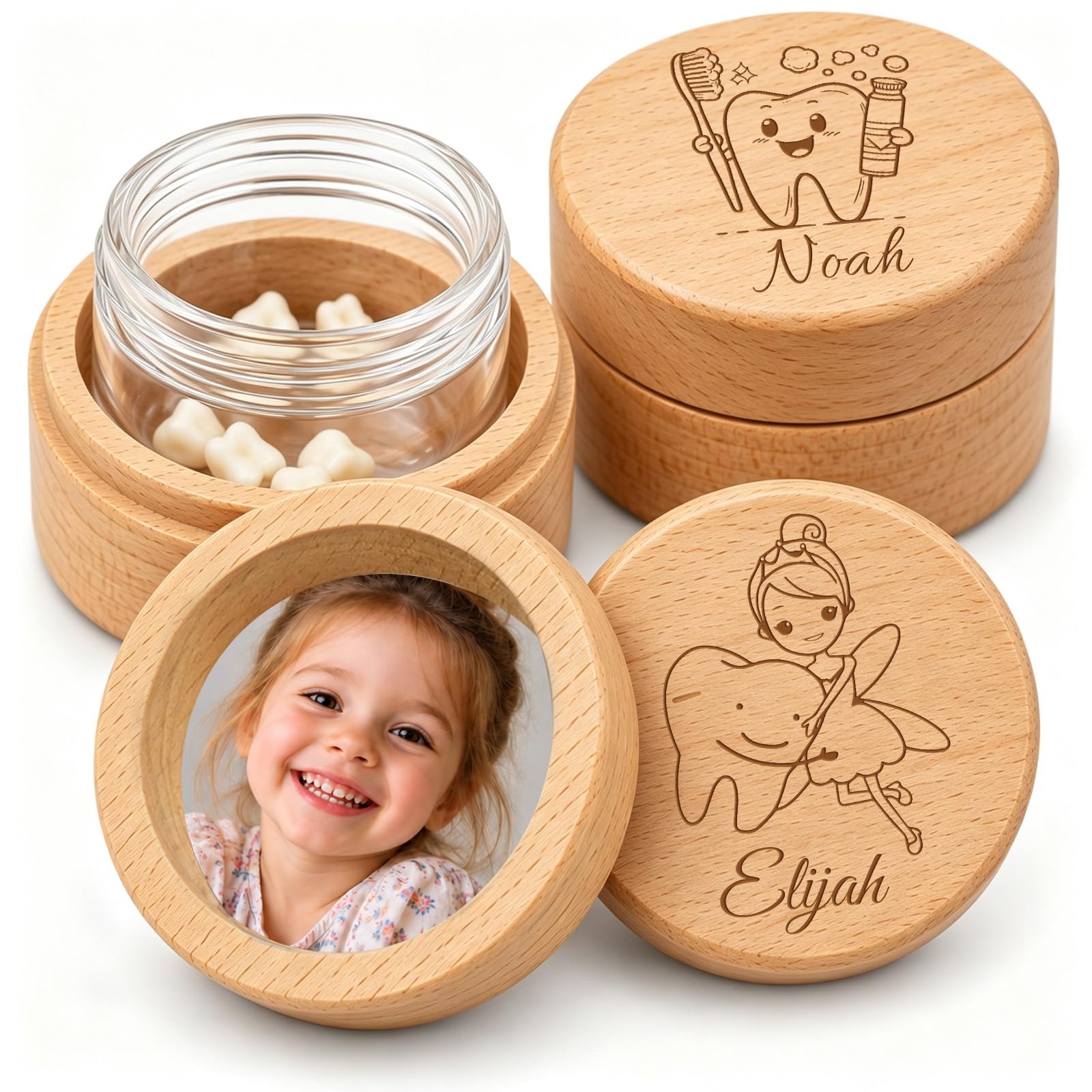UGU Personalised Tooth Fairy Box, Engraved Baby Teeth Keepsake with Name (Tooth Box – Photo Version)