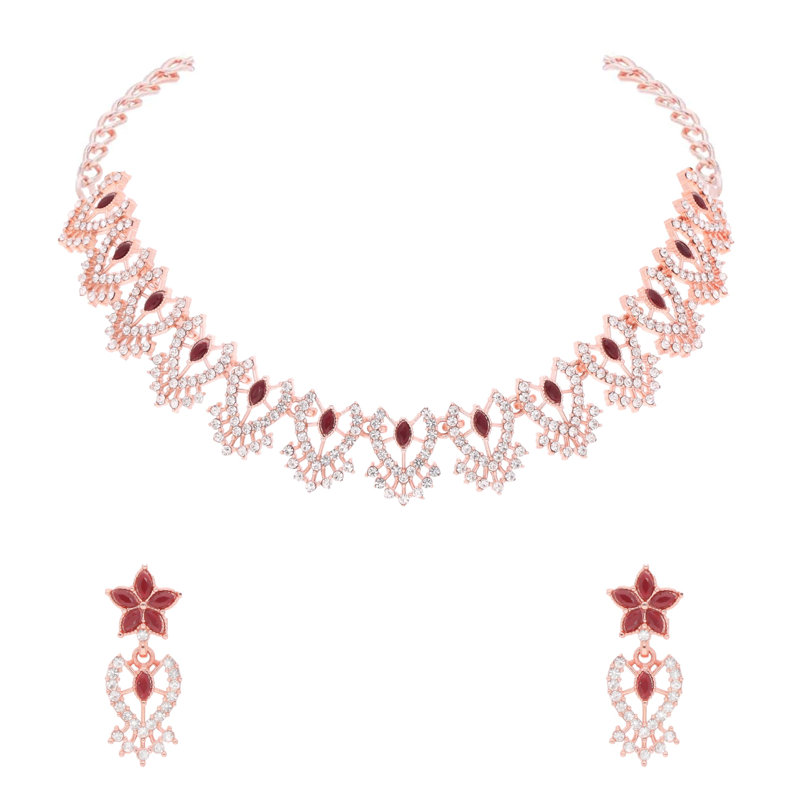 Brado Jewellery Sparkling Rosegold Polished AD Studded Necklace Jewellery set with Matching Earrings for women and Girls (B0D5J368R4) Amazon Price History, Amazon Price Tracker