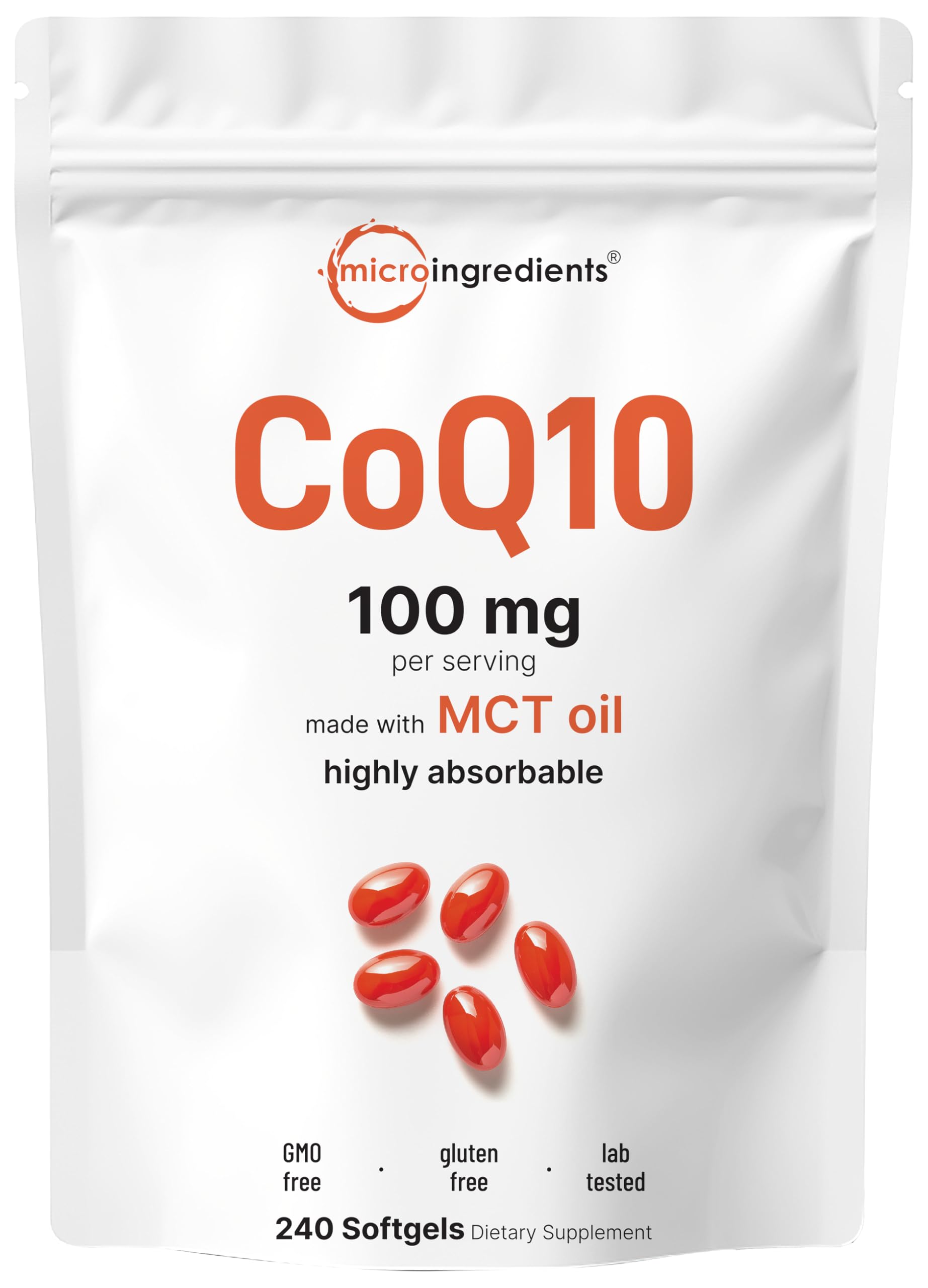 CoQ10 100mg Per Serving | 240 Softgels Made with Coconut MCT Oil | High Absorption Coenzyme Q10 as Ubiquinone | Antioxidant Support for Heart & Energy Health | Non-GMO