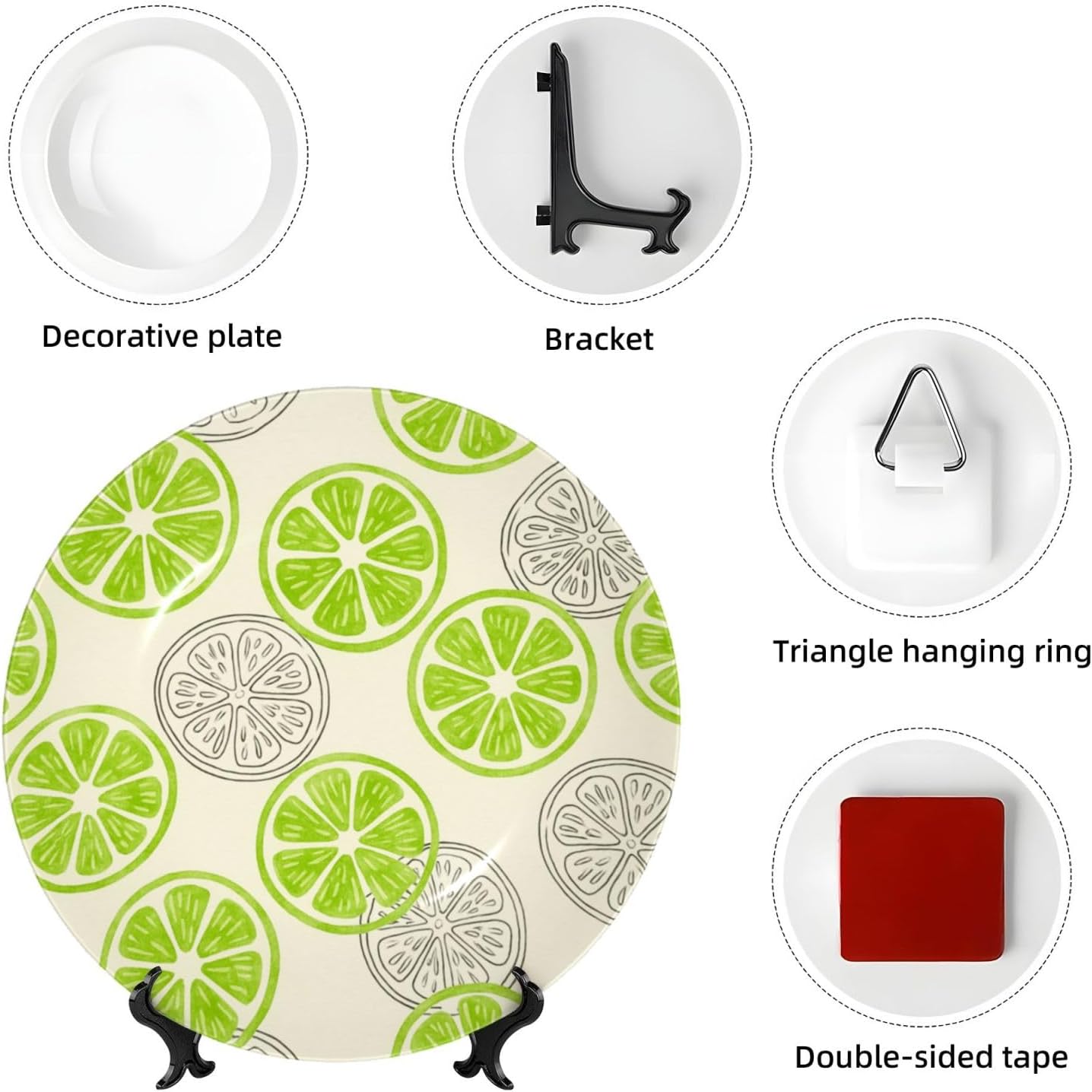 Fresh Lime Slice 10 Inch Decorative Plate With Stand, Elegant Display Wall Plate For Home Decor