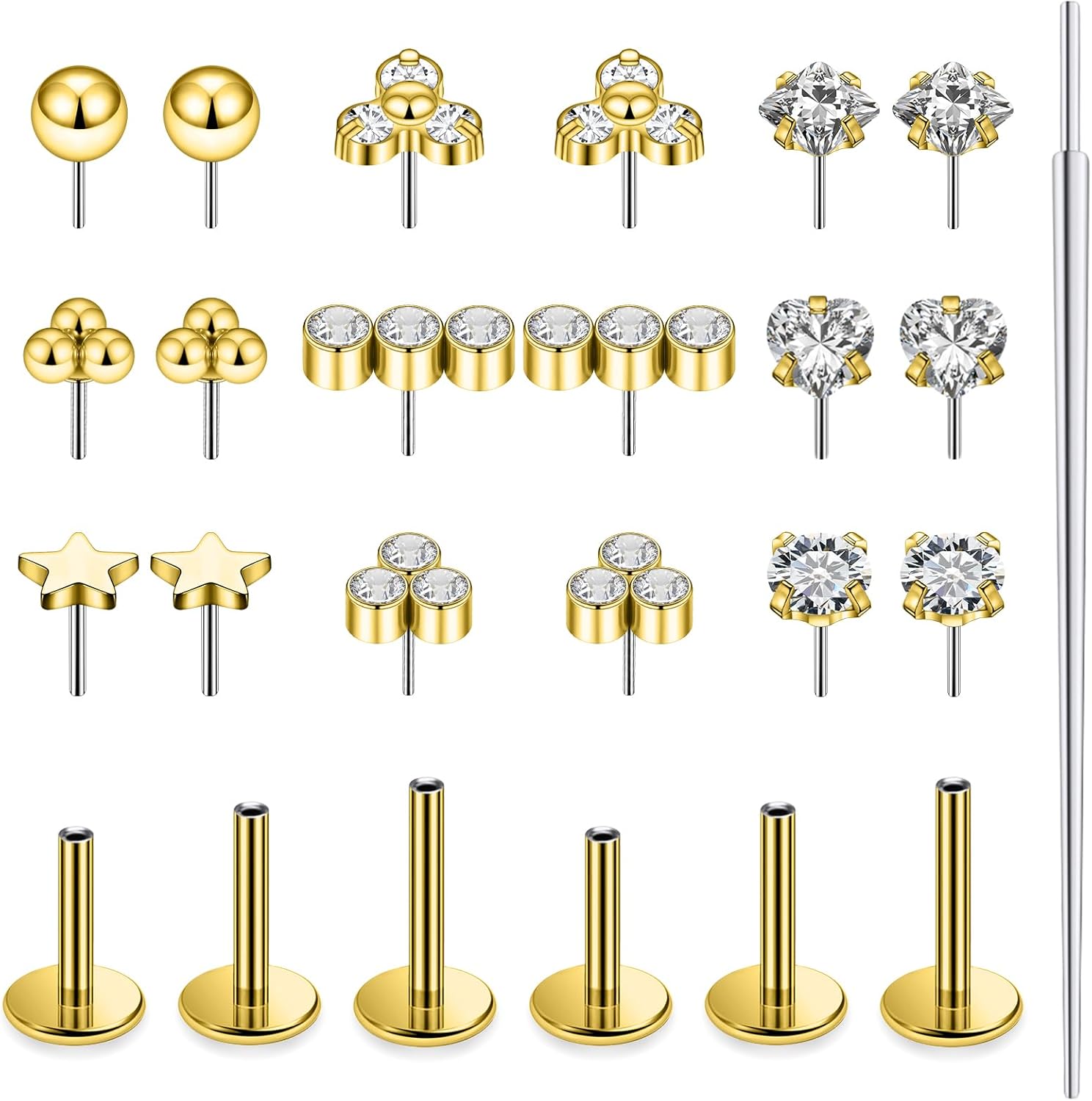 20G 18G 16G Threadless Flat Back Earrings Nose Studs 316L Surgical Steel Tragus Forward Helix Conch Cartilage Lobe Earrings Stud Medusa Labret Monroe Lip Ring Piercing Jewelry For Women Men