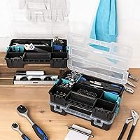 Vista 2 de Navaris Plastic Storage Box - Stackable Organizer Case with Adjustable and Removable Divider Compartment for Tools, Small Items, Jewelry - 3 Boxes