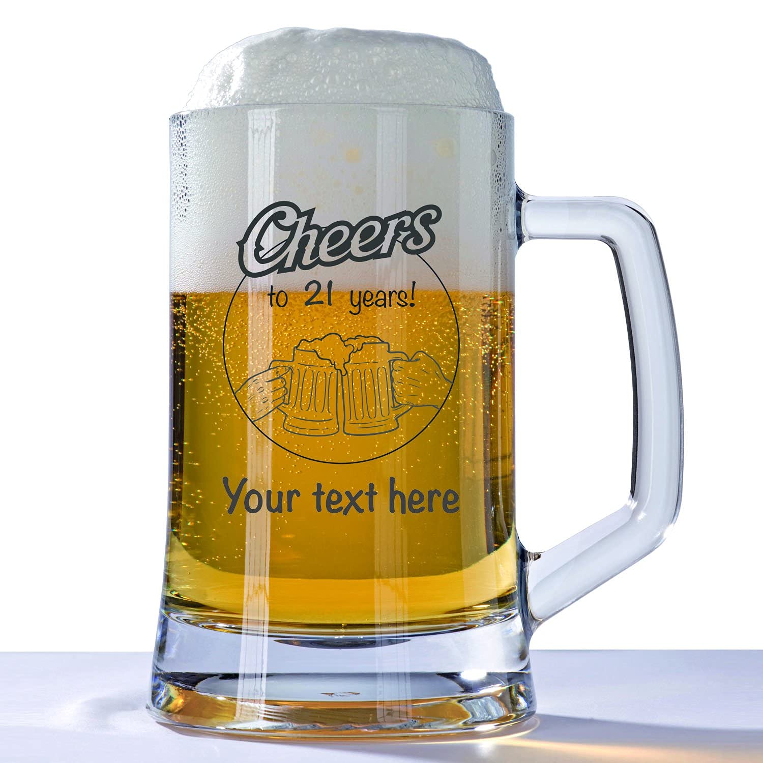 You Personalise Personalised 21st Birthday Huge Engraved 660ml Tankard Glass Stein - Cheers to 21 Years Pint and Custom Name or Message Design