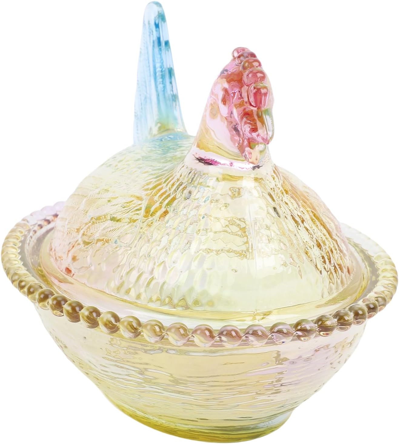 Asixxsix Chicken Candy Dish with Lid, Glass Multicolor Candy Jar Snack Bowl Cookie Jar, Vintage Bowl, Snack Dessert Cookie Dish for Office Desk Home Kitchen Tabletop (M)