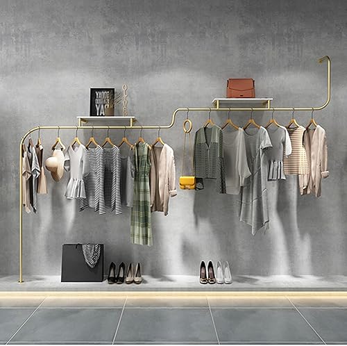 Miniatura 6 de Tienda de ropa boutique perchas de metal Perchas de exhibición de ropa,Percha de oro moderna montada en la pared,Tienda minorista de ropa estante de