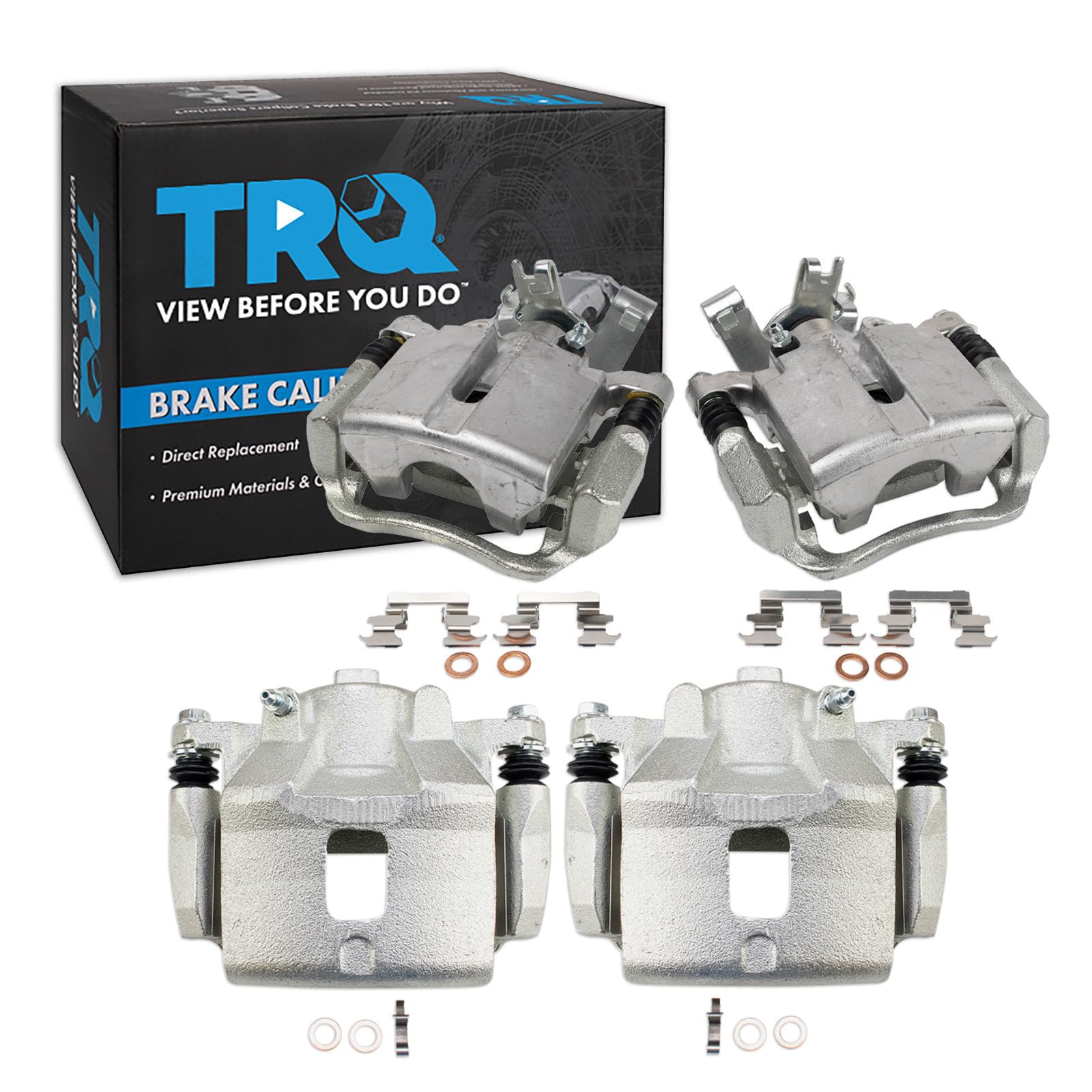 TRQ Front and Rear Brake Caliper Set Zinc Coated Brackets Compatible with 2005-2007 Chevrolet Cobalt 2007-2009 Pontiac G5 2004-2007 Saturn Ion