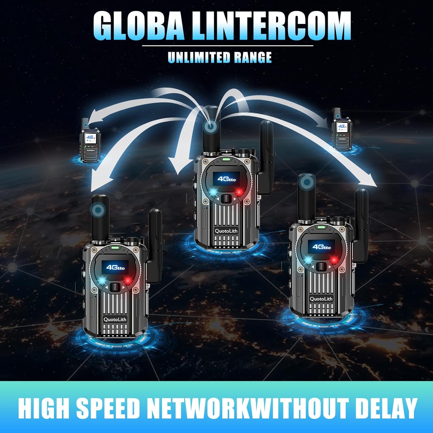 (Lifetime Free) Global Rapid Unlimited Range Walkie Talkie, 4G LTE PoC Long-Range Radio, SOS Rescue Light, Portable FM Function, FCC Certified, Ideal Transportation Fleets, Construction Sites