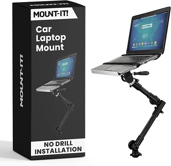 Mount-It! Car Laptop Mount | No-Drill Laptop Vehicle Mount for Truck & Van Use at Front Passenger Seat | Adjustable Height Fits 12-15.4 Inch Screens, 9 Lbs Capacity, Full Motion and Lockable Joints