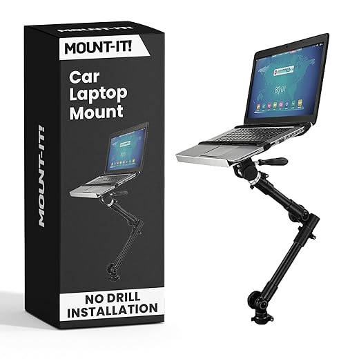 Mount-It! Car Laptop Mount | No-Drill Laptop Vehicle Mount for Truck & Van Use at Front Passenger Seat | Adjustable Height Fits 12-15.4 Inch Screens, 9 Lbs Capacity, Full Motion and Lockable Joints