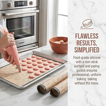 3 Pack Macaron Silicone Baking, 42 X 29.5 Cm Non Stick Reusable Macaron Baking Sheet Liners, Non-Slip Washable Reusable Bakings Tray for Macaroons/Cake/Bread Making.